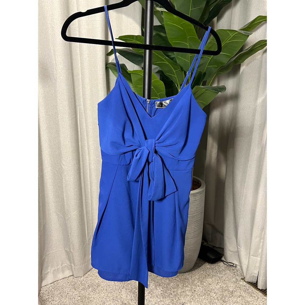Blue Blush Royal Blue Tie Front Bow Romper Womens Large Cobalt V-Neck Summer
